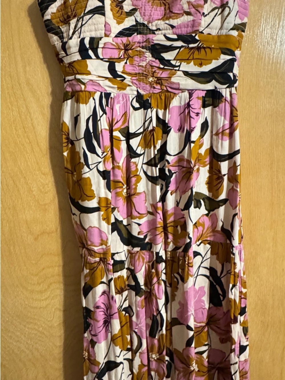 Maurices Floral Tiered Maxi Skirt - Pink, Mustard & Black on Cream